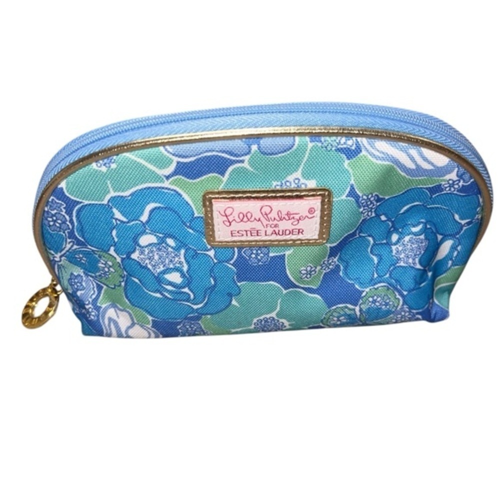 EUC Lilly Pulitzer x Estee Lauder Blue Floral Butterfly Print Cosmetic Pouch